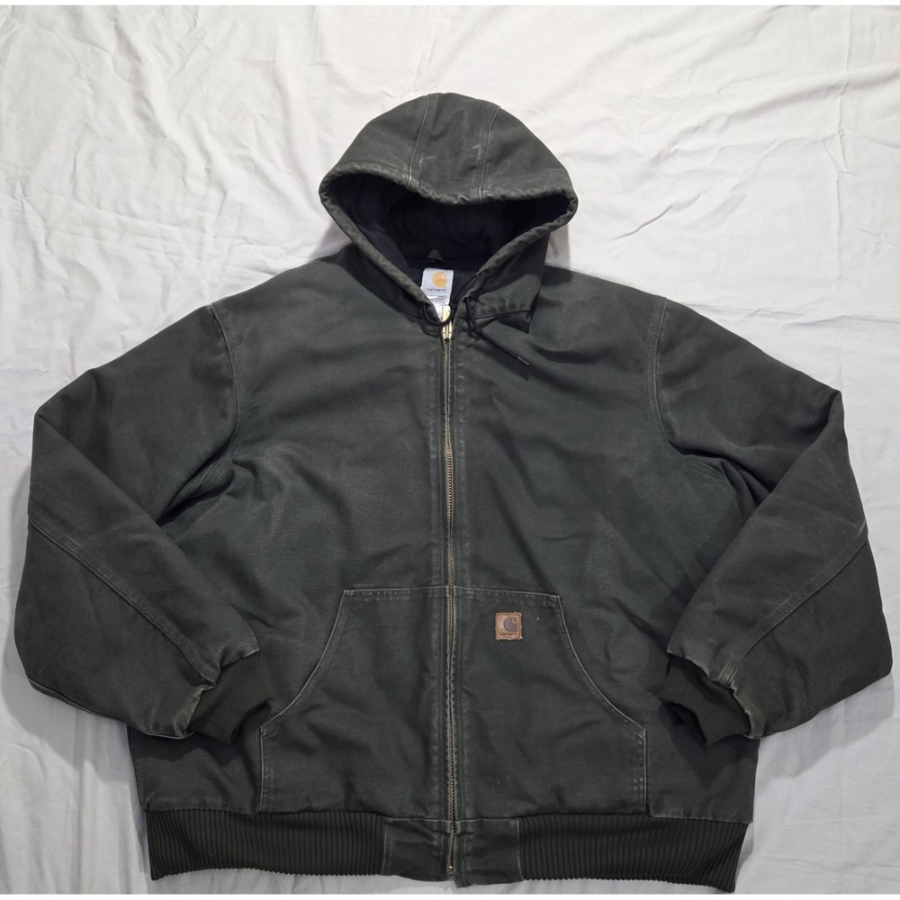 Carhartt J130 MOS Hooded Quilt Lined Canvas Jacket Men's 2XL Tall Distressed‎
